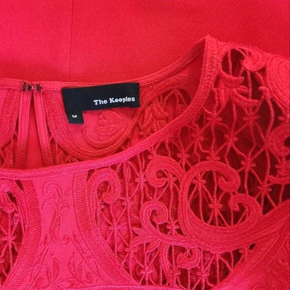 THE KOOPLES Red Short Sleeve Embroidered Lace Mini Shift Dress Women's Size M - Picture 13 of 16